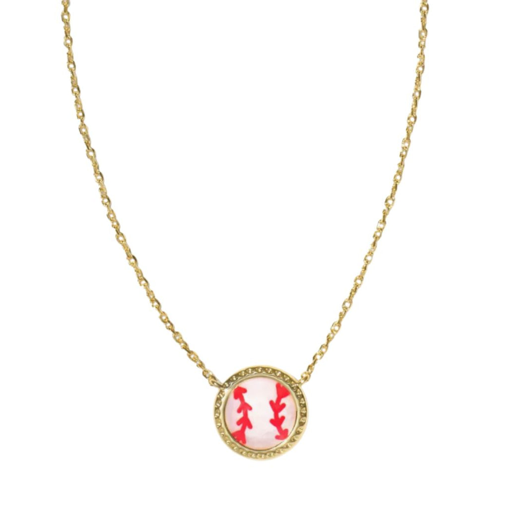 Baseball Gold Short Pendant Necklace-Mother of Pearl