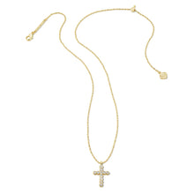 Load image into Gallery viewer, Kendra Scott Cross Gold Pendant Necklace in White CZ
