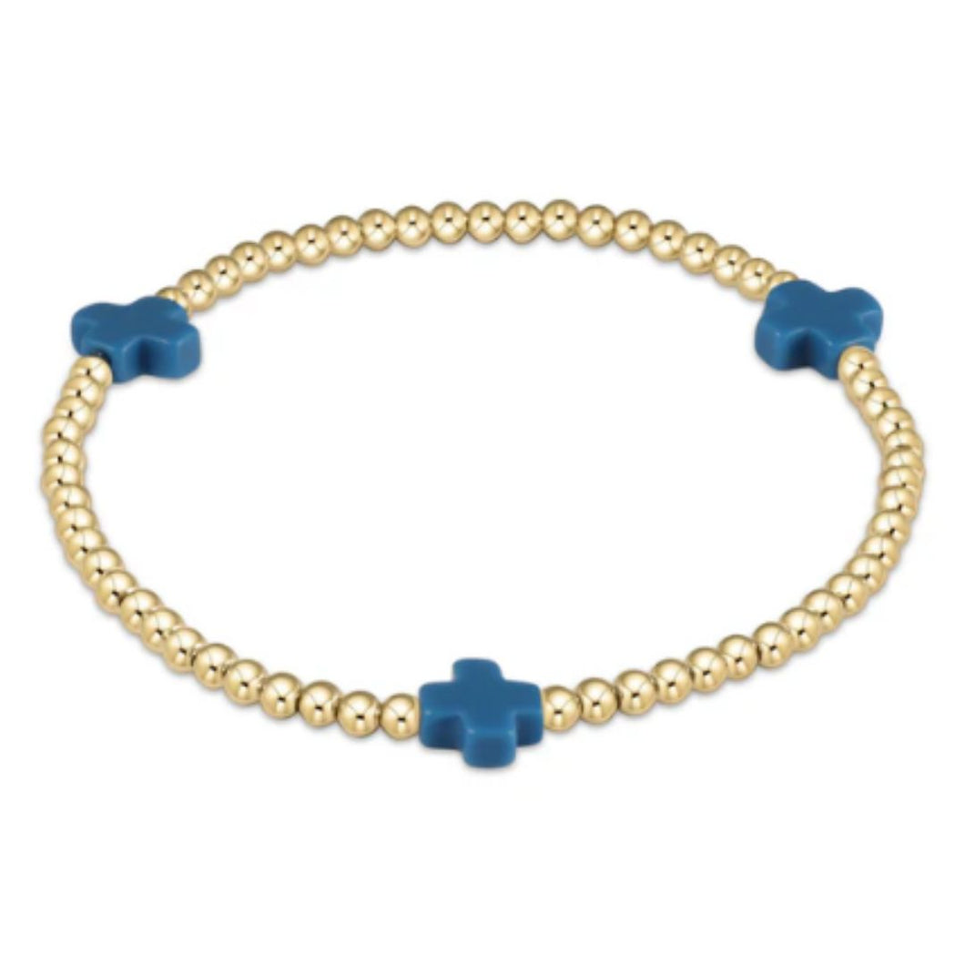 enewton EGIRL Signature Cross Gold Pattern 3mm Bead Bracelet-Cobalt