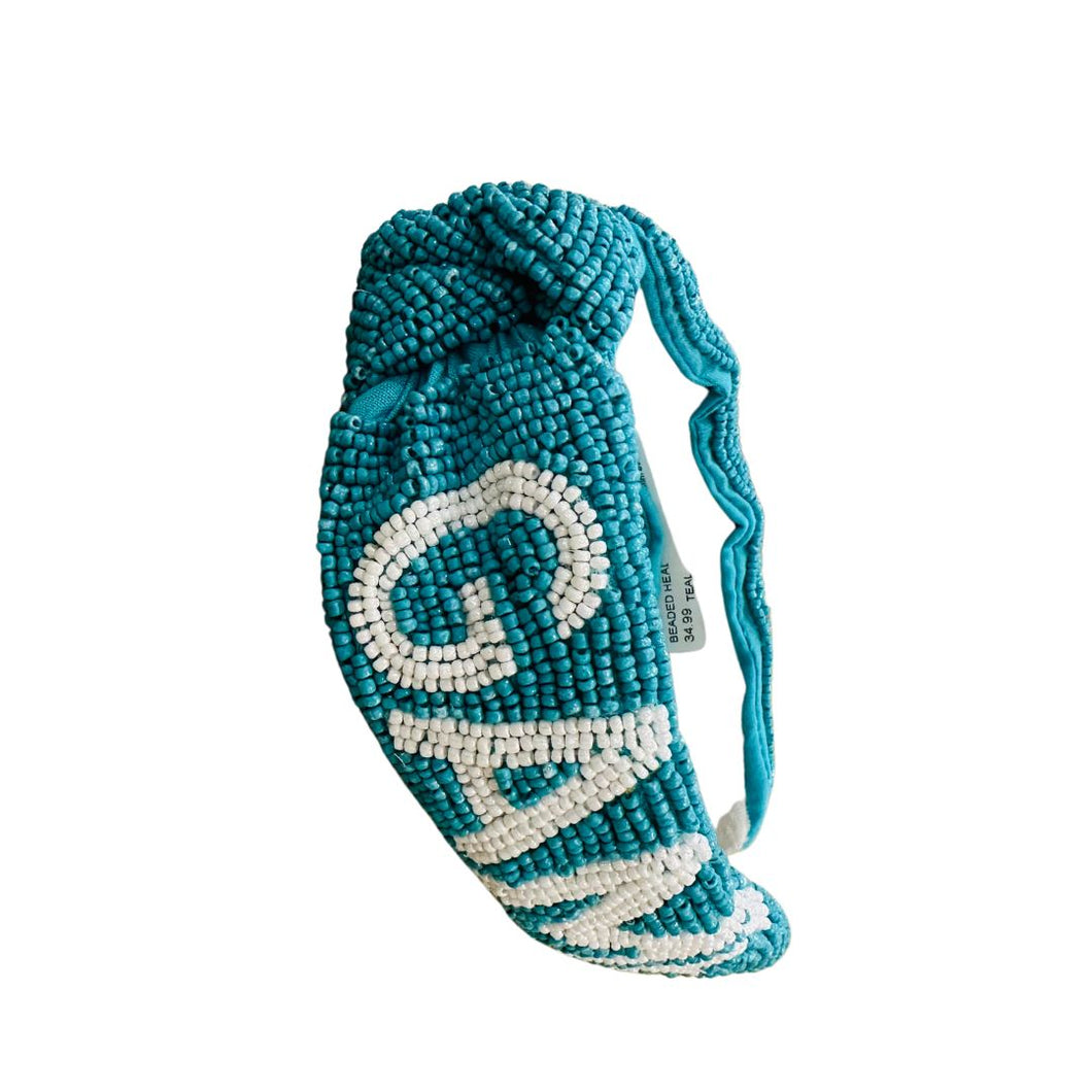 Teal Beaded Game Day Headband