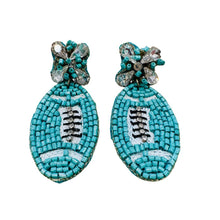 Load image into Gallery viewer, Crystal Accent Beaded Teal Football Earrings

