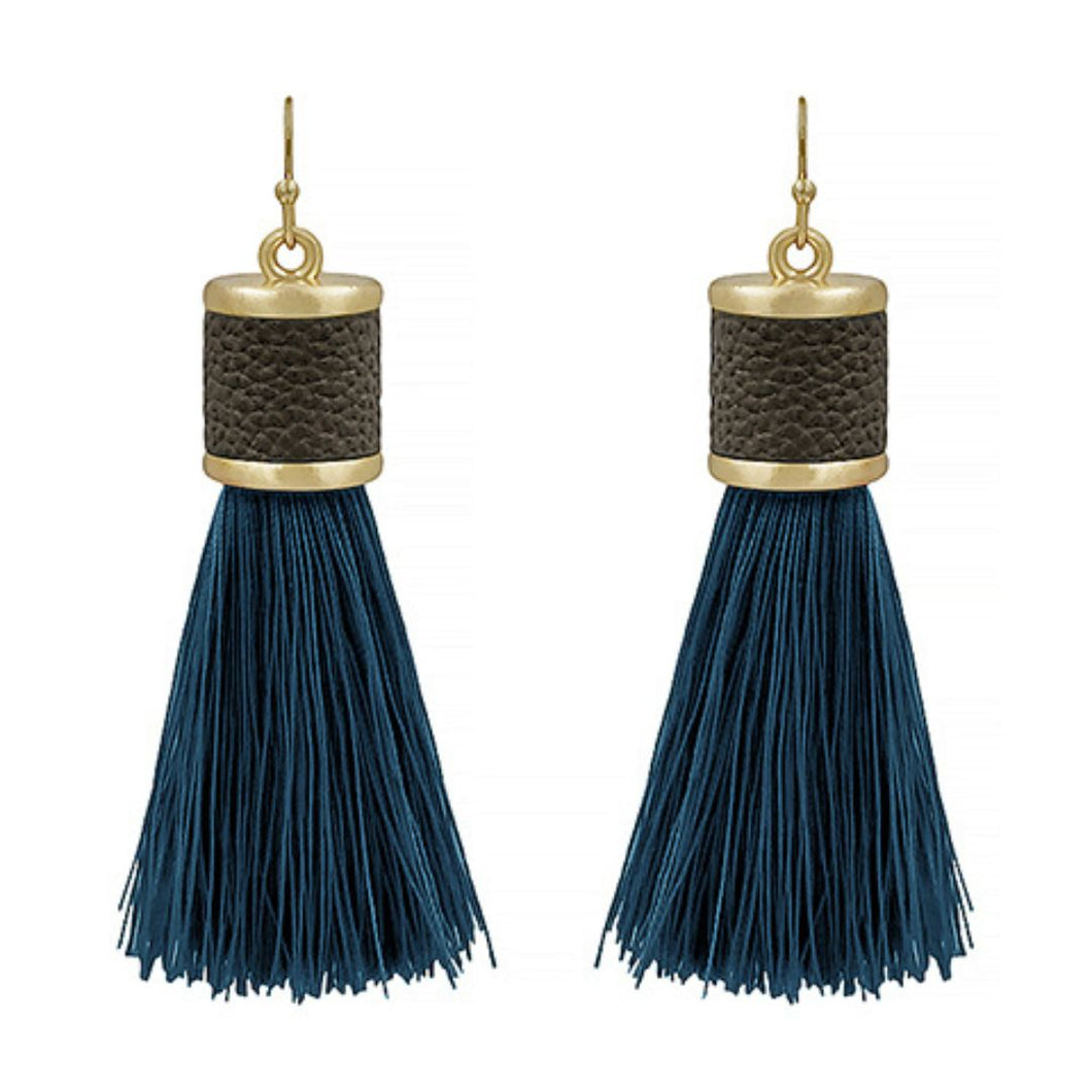 Leather Cap Tassel Earring